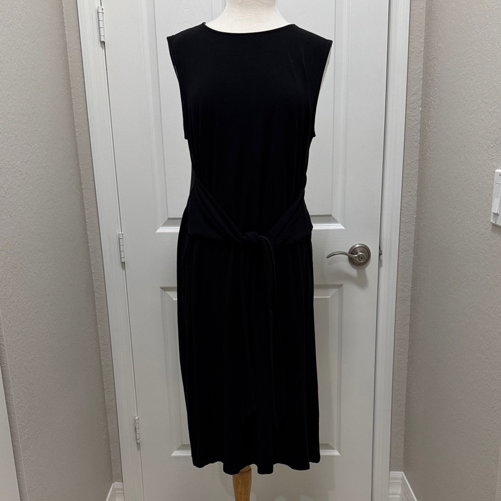Eileen Fisher Black Sleeveless Dress with Front Tie